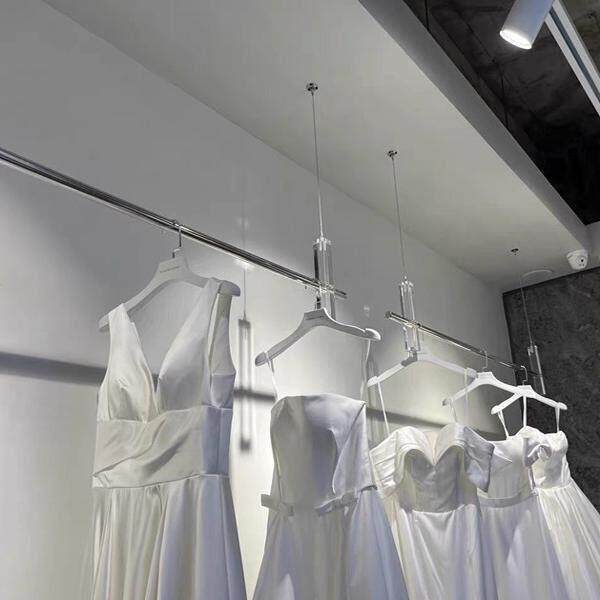 不锈钢亚克力婚纱展架橱窗挂衣架吊顶婚纱架礼服悬挂架钢丝绳吊杆