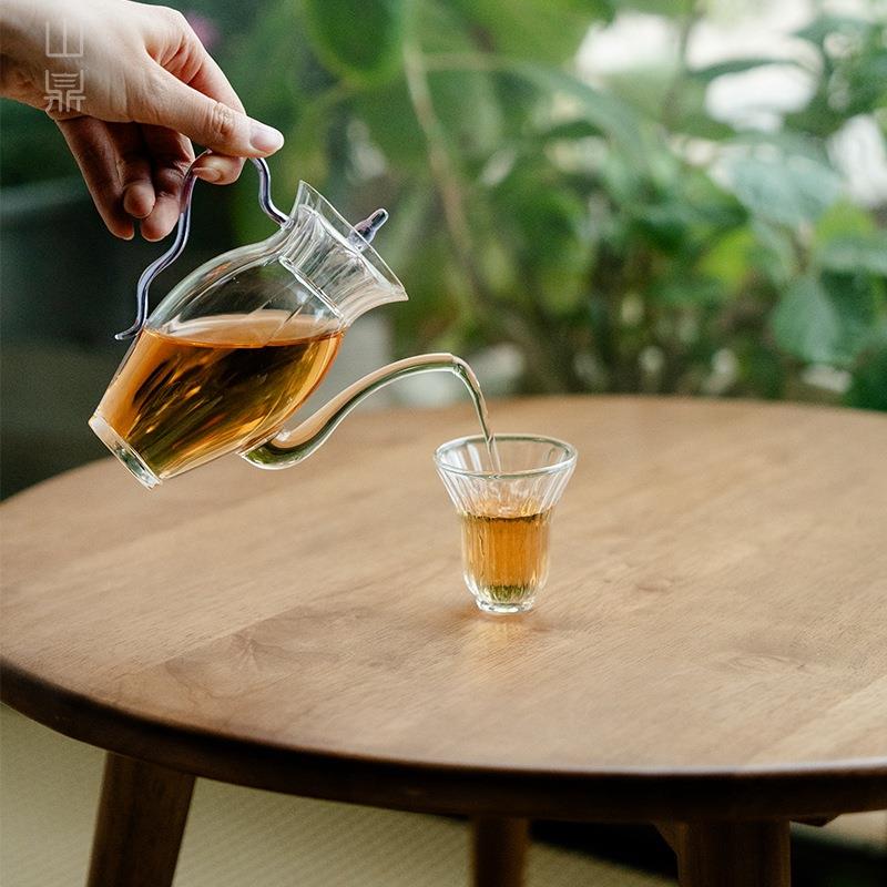 小清新中式水仙壶耐热高硼硅玻璃仿生壶家用手执壶绿茶花茶冷泡壶
