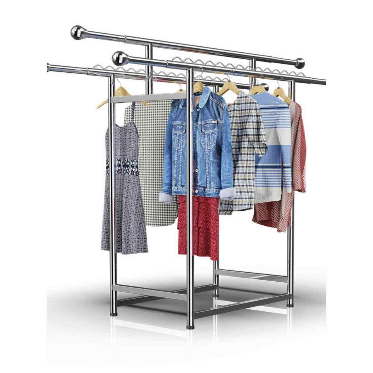 cs不锈钢晾衣架阳台落地折叠家用卧室伸缩晒衣架三杆防风晾衣