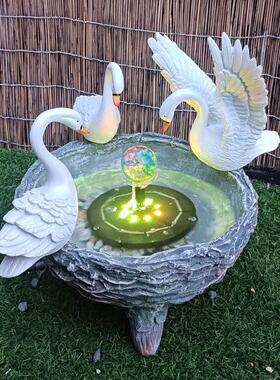 花园摆件天鹅花盆庭院造景布置太阳能喷泉流水摆件露台院子装饰品