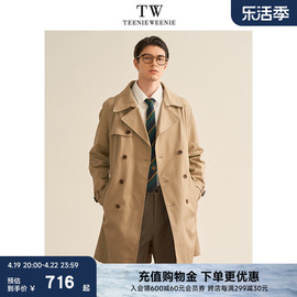 teenieweenie小熊男装外套，春装潮流休闲中长款双排扣风衣男