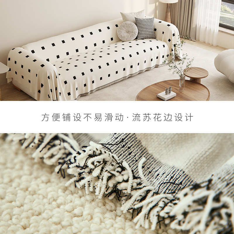 奶油风沙发盖布四季通用沙发巾防猫抓高密雪尼尔沙发套罩靠背巾