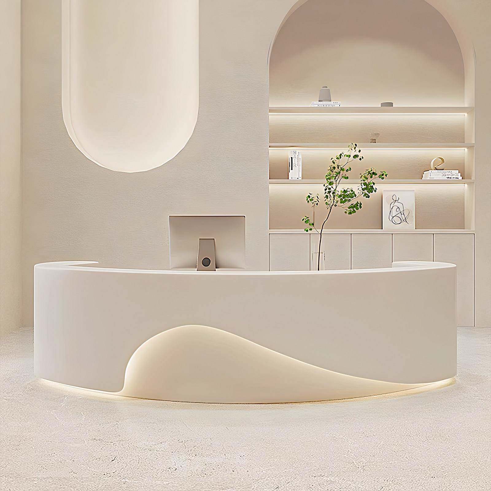 弧形美容院收银柜台服装店前台公司接待台吧台烤漆简约现代定制柜