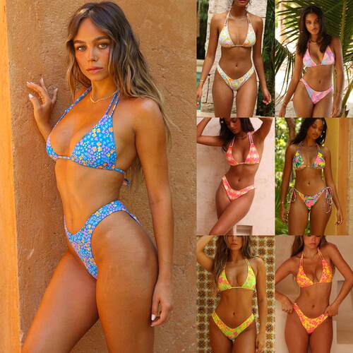 Women'S Solid Color Triangle Bikini Set, Two-Piece, Fashion