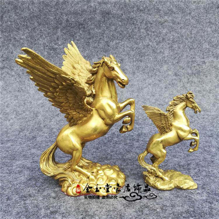 纯铜天马摆件招财铜马飞马立马马到功成客厅吉祥物中式金属工艺品