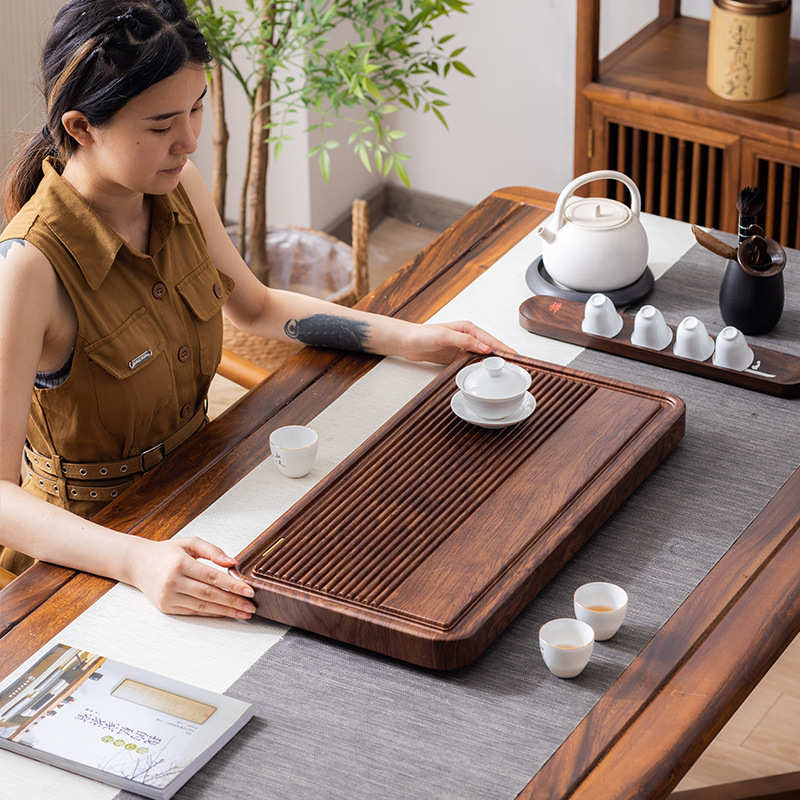 整块高端实木茶盘家用排水简约办公室茶海功夫电木款小型干泡茶台