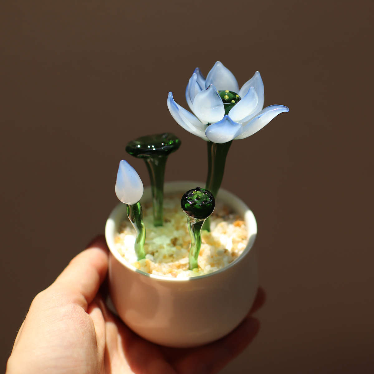 办公桌面小摆件琉璃工艺品植物盆栽荷花艺术家居装饰品中国风中式