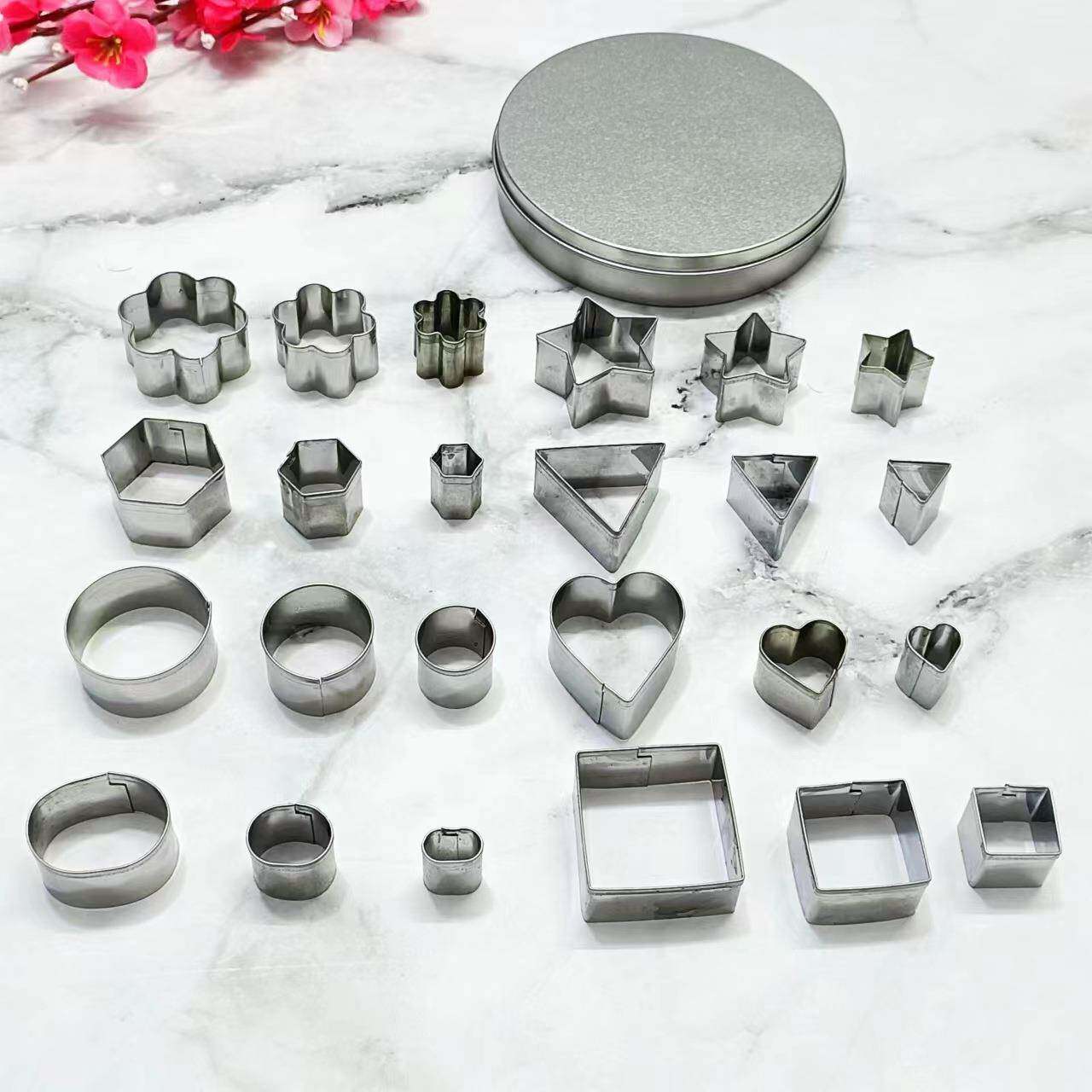 不锈钢蝴蝶面模具24件套巧克力模印花水果切面片饼干模切压器现货