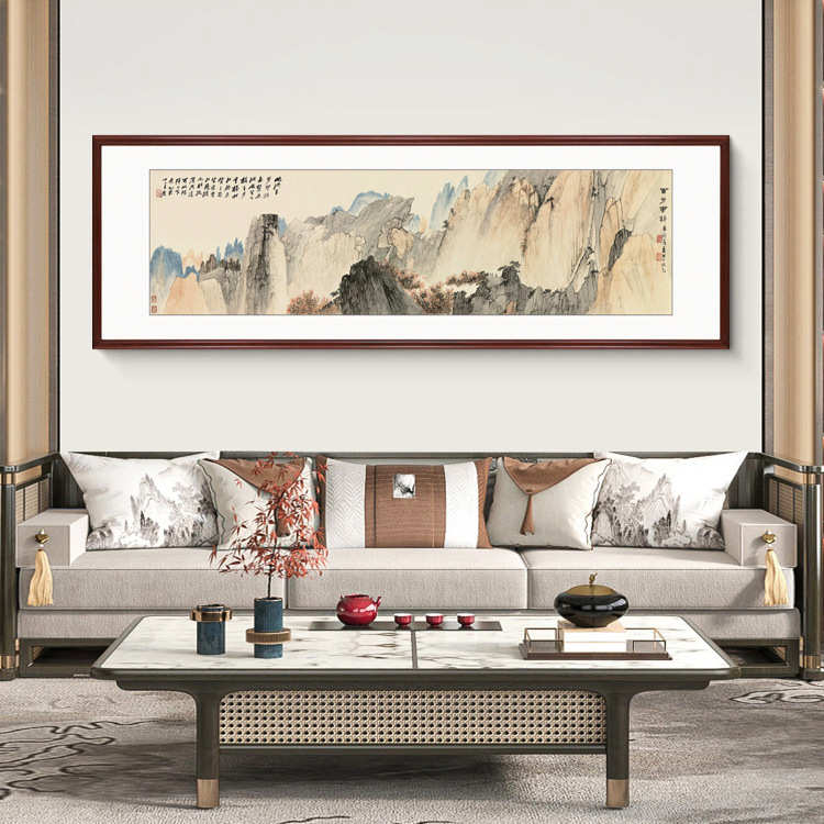 新中式装饰画客厅沙发背景壁画张大千山水国画办公室茶室餐厅挂画