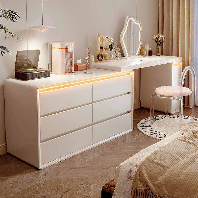 梳妆台斗柜一体卧室简约现代2024新款床尾收纳柜主卧实木化妆桌镜