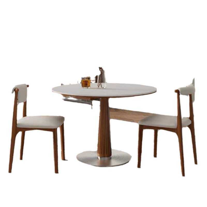 诺餐桌德利板复古小户型胡桃依实木丰家用简约圆形圆桌北欧现代岩