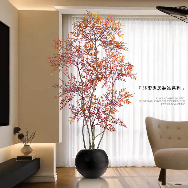 南天竹彷真绿色植物高端轻奢室内客厅电视柜落地摆件彷生植物盆栽