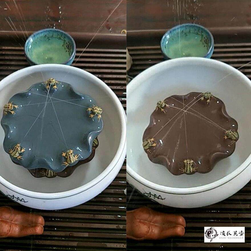 荷叶青蛙五子登科紫砂茶宠摆件茶具壶托创意养壶垫茶盘会喷水茶玩
