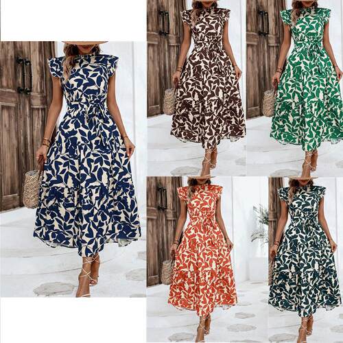 A women's fashionable printed ruffled puff sleeve stand