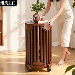 叠叠凳实木万向轮凳子中式六合一边几移动家用叠放圆凳客厅多功能
