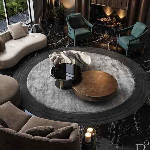 意式奢圆形桌茶几用客厅古铜色茶轻VLL中古风不锈钢茶家几大小组