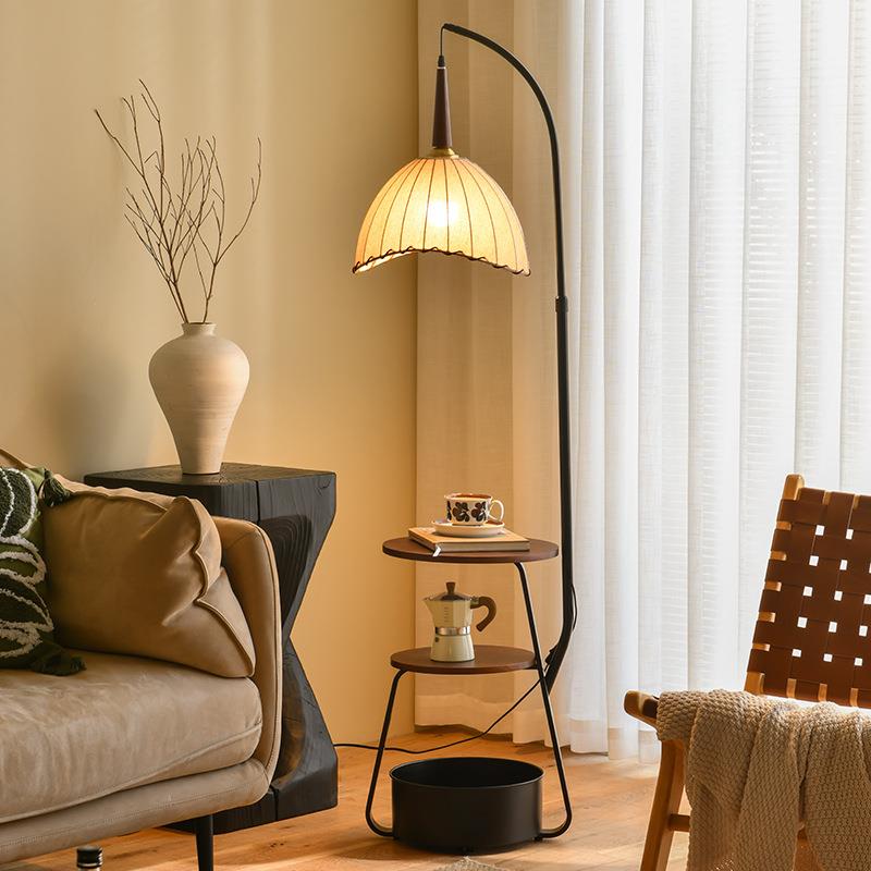 中古风落地灯客厅沙发旁边茶几氛围灯具卧室床头柜置物架一体台灯