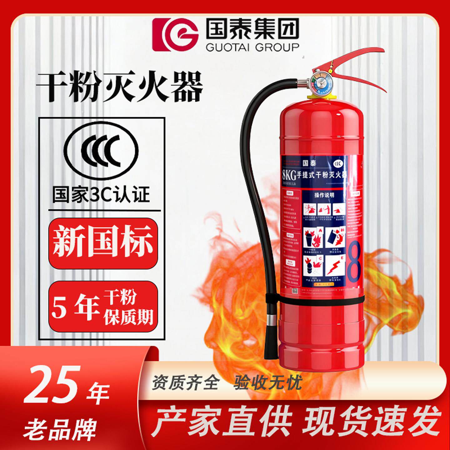 国泰灭火器4公斤干粉手提式商铺用家用车用1/2/3/4/5/8kg消防器材