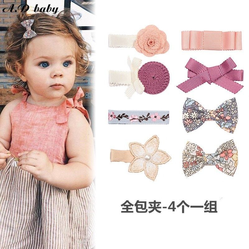 日本婴幼儿发夹子日韩蝴蝶结女孩花朵碎花女宝宝发卡全包布不伤发