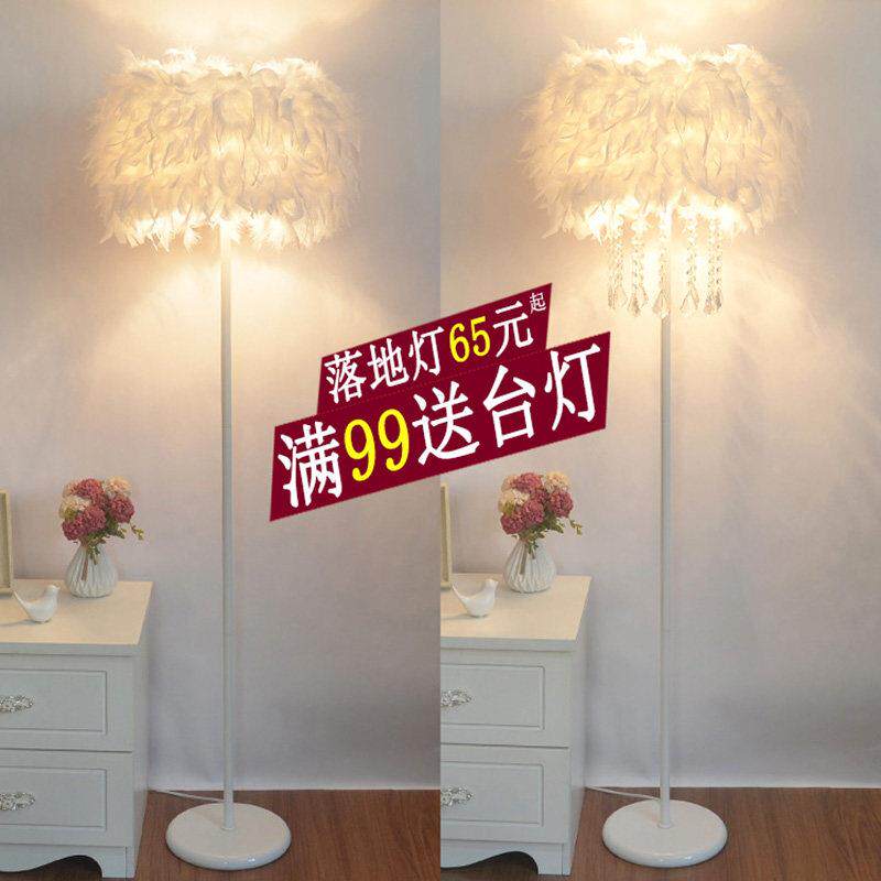 网红灯饰白色羽毛水晶立式落地灯客厅书房卧室床头台灯主播补光灯