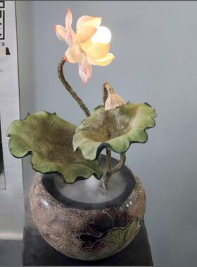 新中式客厅桌面荷花灯流水喷泉装饰摆饰书房茶室摆设和气生财水景