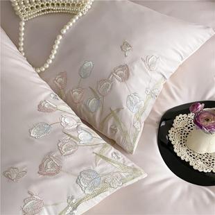 田园刺绣水洗棉四件套床笠款 床上用品郁金香纯棉全棉亲肤床单被套