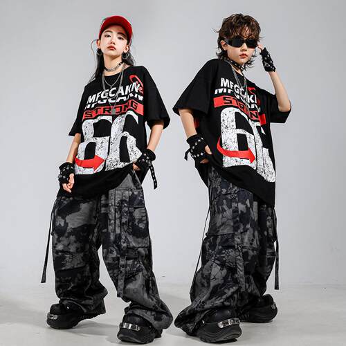 少儿街舞潮服男孩酷帅嘻哈hiphop表演服宽松套装女孩爵士舞演出服