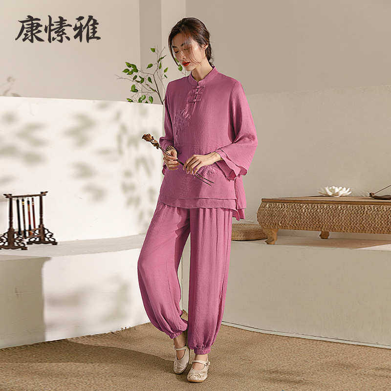 套装长袖服装武术服批发国风新款女服修宽松印花太极表演禅中秋冬