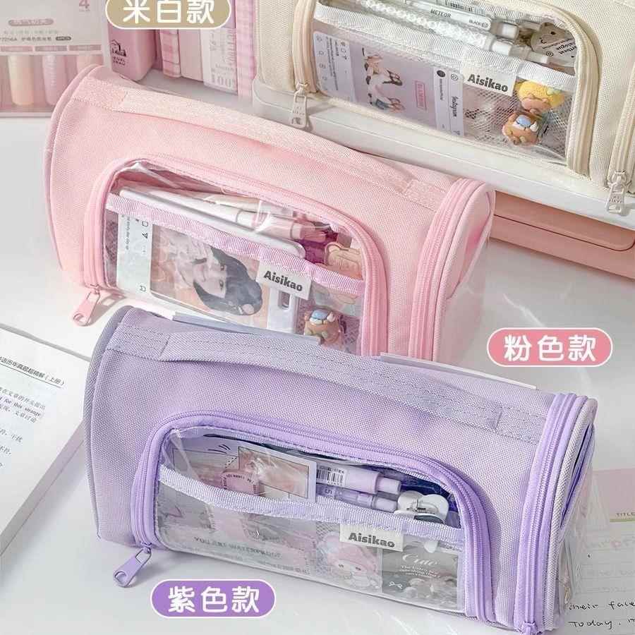 学生透明笔袋ins手提痛包文具盒小卡手提笔袋手提式初高中吧唧