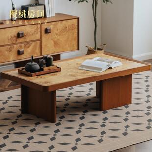 樱桃房间中古风柚木色树瘤纹装 饰小户型金珀流年客厅矮桌小茶几