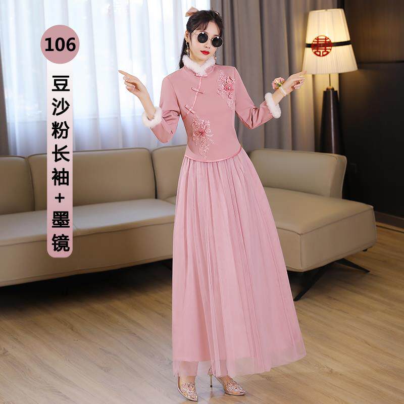 正品中式伴娘204冬季新款中国服2风裙新娘结婚伴娘团姐妹加绒加厚