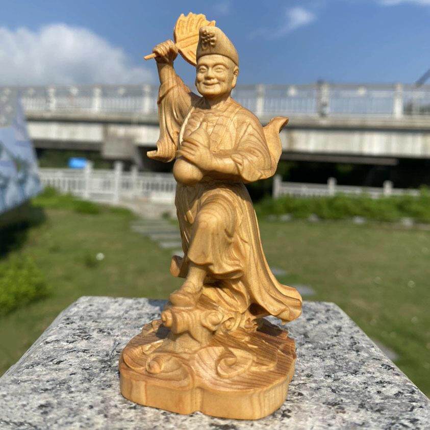 崖柏木雕活佛济公降龙罗汉醉佛家居摆件 创意车载茶台盘禅意茶宠