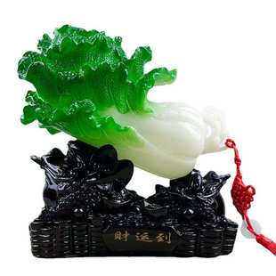树脂摆件树脂仿玉金蟾背百财财运到玉白菜摆件创意家居客厅装 饰品