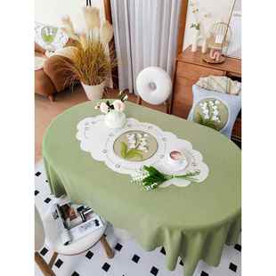 法式 圆餐 氛围感奢桌布布艺茶几椭布客厅饰长方形台布轻刺DYE绣装