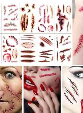12PCS Halloween Tattoo Sticker Realistic Wounds Scab Blood T