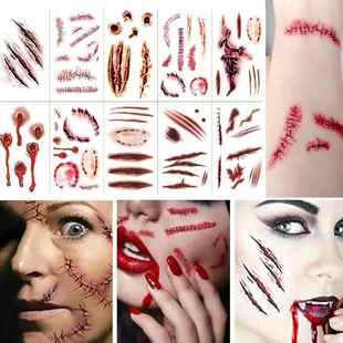 Sticker Realistic Wounds 12PCS Blood Tattoo Scab Halloween