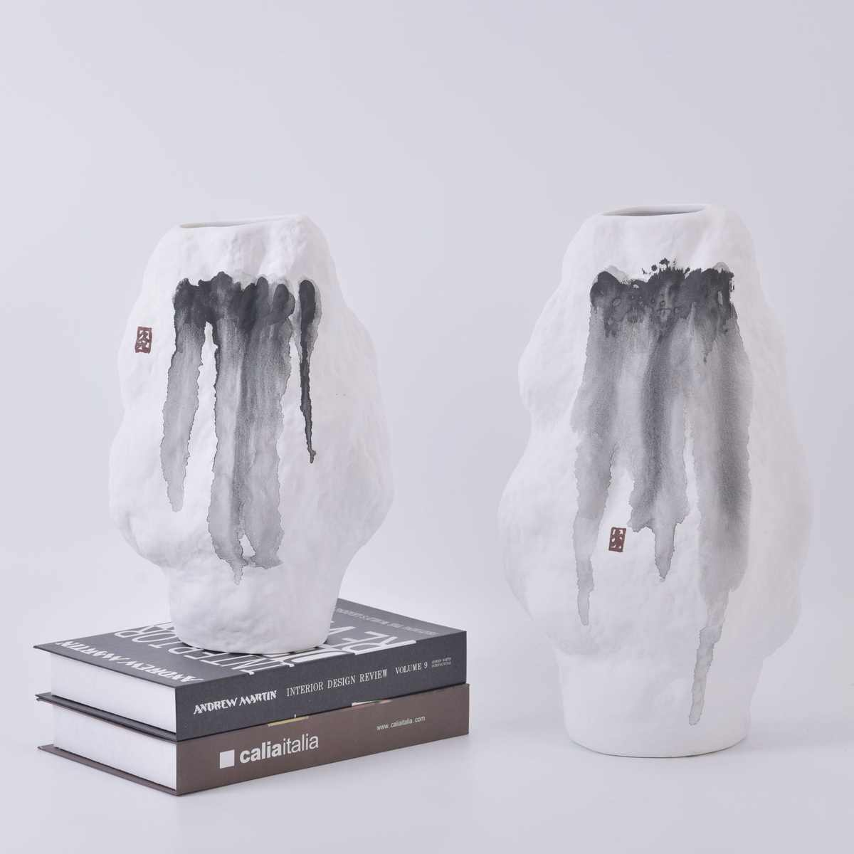 新中式陶瓷墨画简约水墨花民宿样板间家居软装玉器玄关客厅艺术