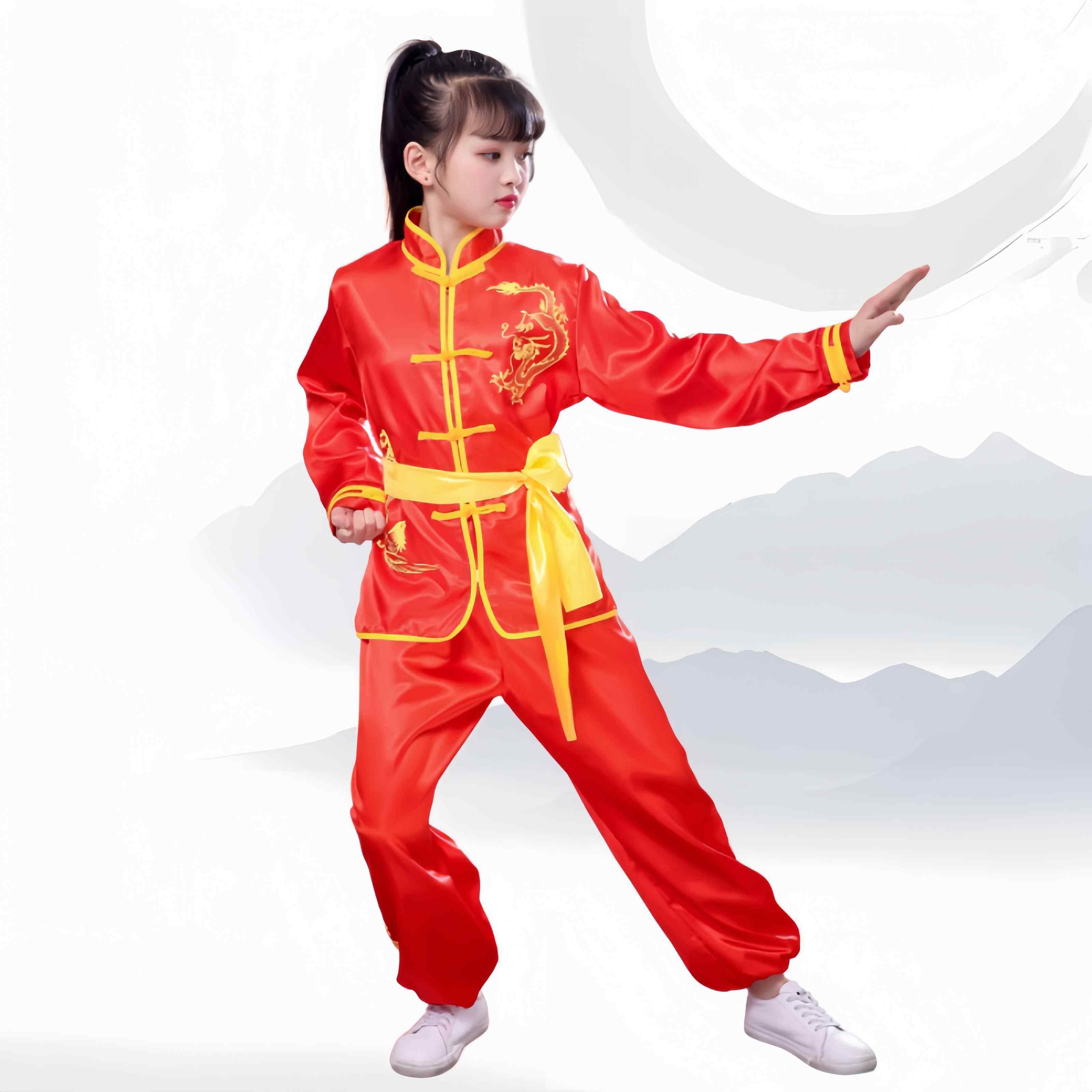 正品童武术表演服男女童打鼓服儿武馆练功服中小学服运动会舞演龙