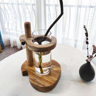 玻璃花瓶防倒支架实木水培桌面底托马醉木吊钟防摔底座茶几摆件