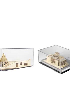 现木质建筑模型摆件艺术工艺品样板房书房桌面亚克力罩装饰摆设