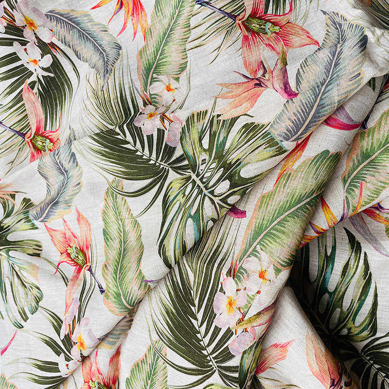 浅色夏威夷风亚麻面料 植物印花亚麻布 101热带风 亚麻,纺织面料/辅料/配套,棉麻面料,淘宝优惠券,粉丝福利购,淘宝优惠卷