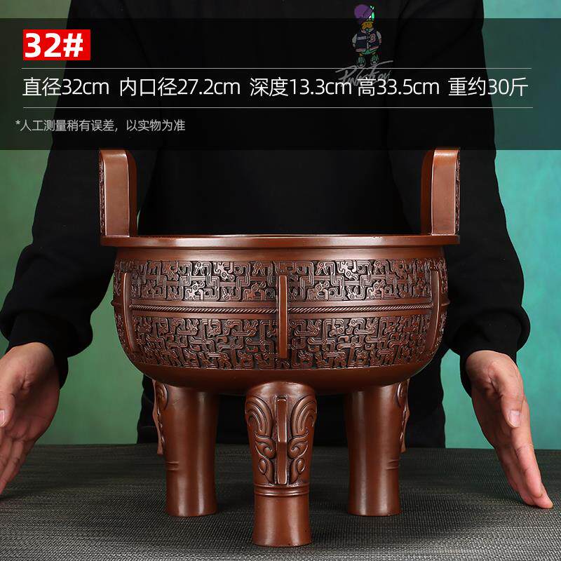 高档铜龙摆纹鼎鼎铜件鼎盛千秋三足紫圆鼎客厅办公室装饰品开业礼