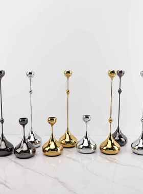欧式金属水滴银色蜡烛台摆件样板间客厅桌面餐厅工艺品家居软装饰