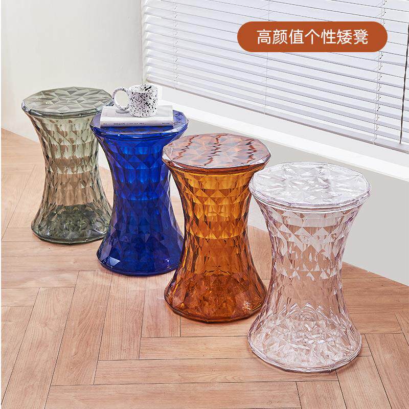 北欧亚克力矮凳设计师椅子创意换鞋凳塑料透明凳子网红水晶小圆凳