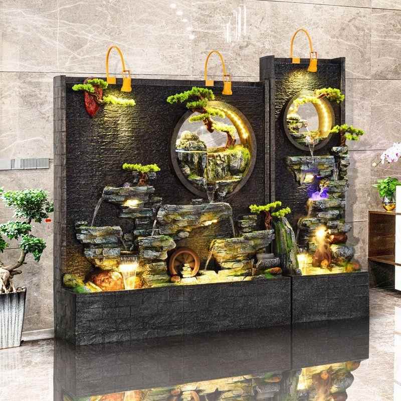 流假山水幕墙水喷泉客办厅玄关YLH装饰庭院造景公司公室屏风财生