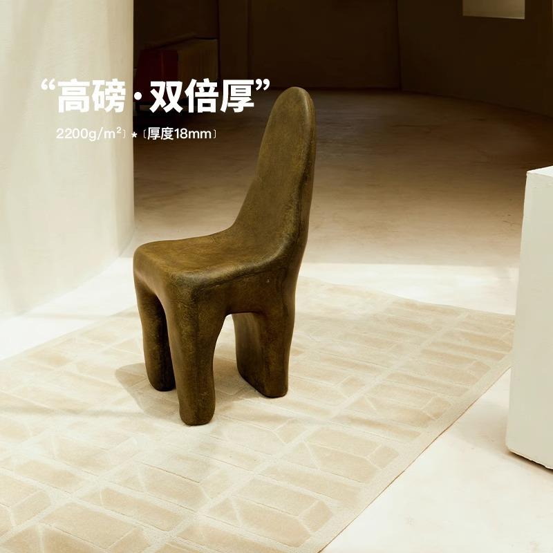 2024新款客厅地毯奶油系手工羊毛现代简约轻奢高级耐脏加厚卧室垫