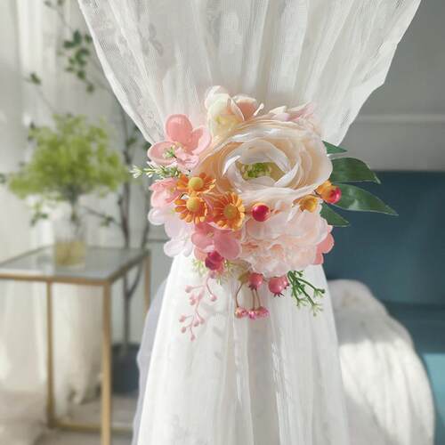 窗帘绑花娟布彷真花扎带纱帘绑带婚礼装饰星点花艺扣环绳子网红束
