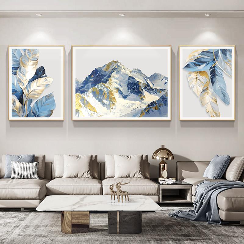 靠背金山客厅装饰画三联画现代无障碍豪华沙发背景墙挂画高端山水
