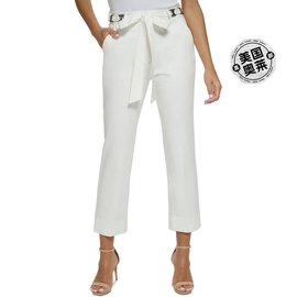 donnakaran女式系带棉质，七分裤-白色，美国奥莱直发