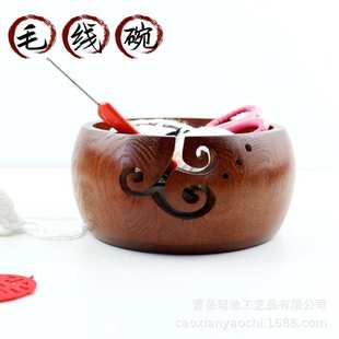 木质毛线碗家用圆形收纳盒针织线创意收纳摆件实木针织工具整理盒